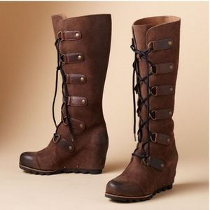 Brown Suede Sorel Cate the Great wedge boots
